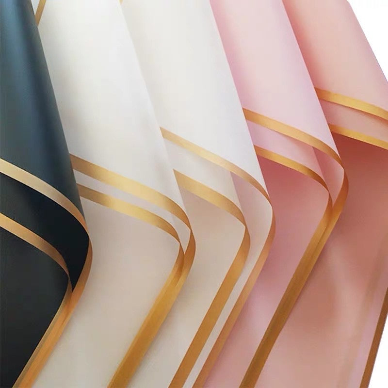 20pcs Gold Border Wrappers Flower Bouquet Wrapping Paper (Waterproof)