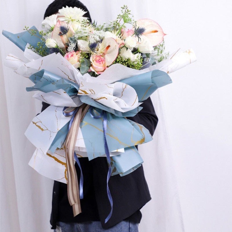 20in1 Pack Golden Marble Design Wrapper Bouquet Wrapping Material (Waterproof)