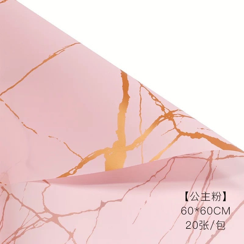 20in1 Pack Golden Marble Design Wrapper Bouquet Wrapping Material (Waterproof)