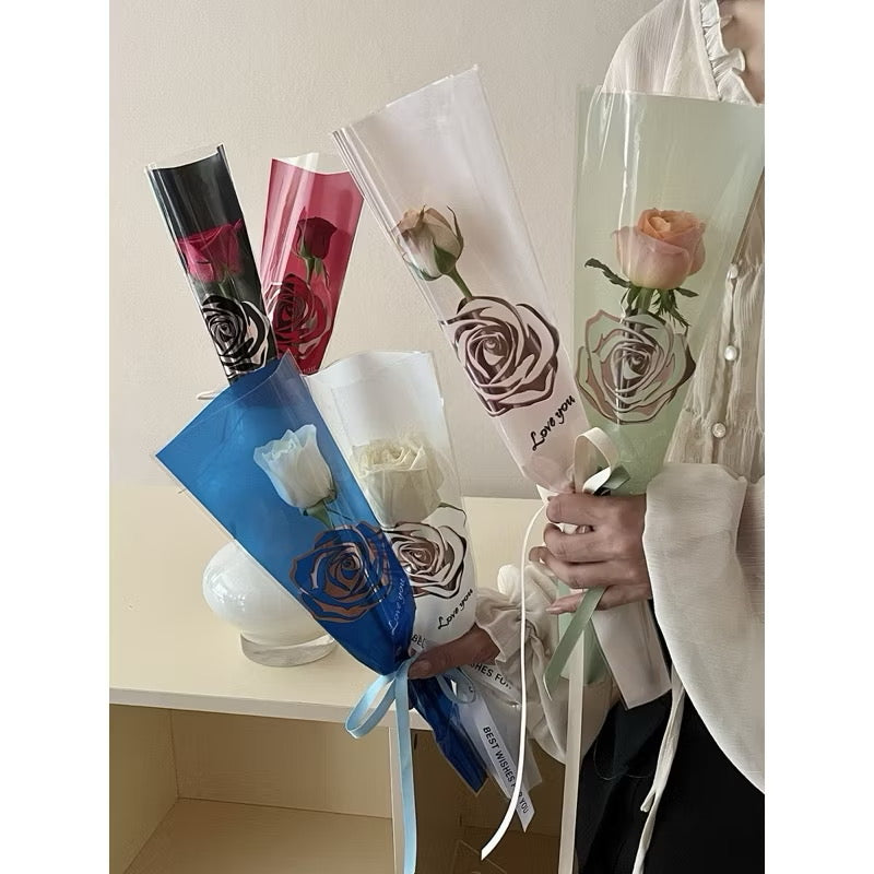 30pcs GoldPrint Rose Head Single Stem Wrapping Paper